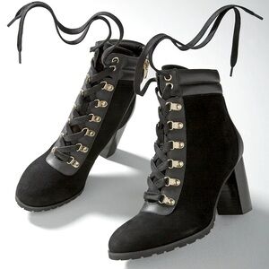 WHBM BLACK SUEDE COMBAT BOOTS
